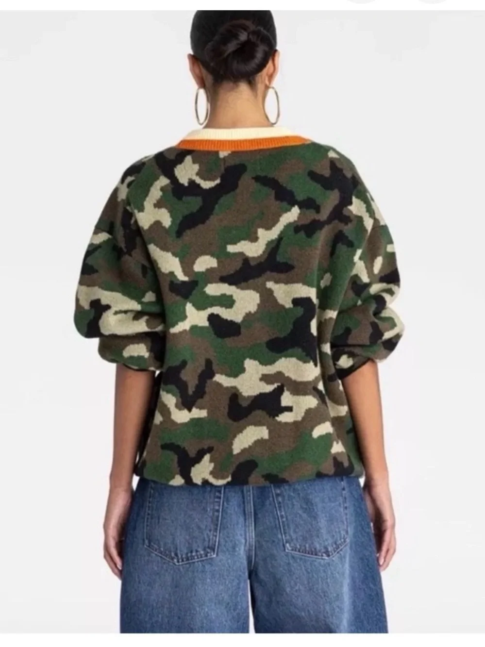 Camo V-Neck Button Front Sweater Cardigan - Green